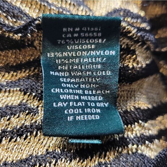 Lauren Ralph Lauren Gold and Black Knit Vneck Cold Shoulder Short Sleeve Top - Picture 8 of 9